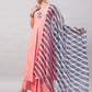 InWeave Women's Light Pink Sleeveless Kurta Set W Navy Leh Organza Dupatta - Swadesiicart