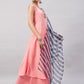 InWeave Women's Light Pink Sleeveless Kurta Set W Navy Leh Organza Dupatta - Swadesiicart
