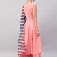 InWeave Women's Light Pink Sleeveless Kurta Set W Navy Leh Organza Dupatta - Swadesiicart