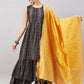 InWeave Women's Black Bandhani Teired Sharara Set W Mustard Brocade Dupatta - Swadesiicart