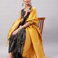 InWeave Women's Black Bandhani Teired Sharara Set W Mustard Brocade Dupatta - Swadesiicart