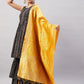 InWeave Women's Black Bandhani Teired Sharara Set W Mustard Brocade Dupatta - Swadesiicart