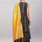 InWeave Women's Black Bandhani Teired Sharara Set W Mustard Brocade Dupatta - Swadesiicart