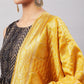 InWeave Women's Black Bandhani Teired Sharara Set W Mustard Brocade Dupatta - Swadesiicart