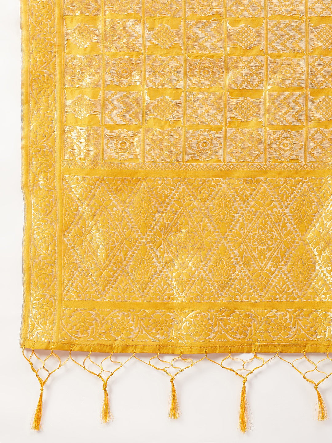 InWeave Women's Black Bandhani Teired Sharara Set W Mustard Brocade Dupatta - Swadesiicart
