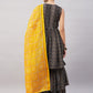 InWeave Women's Black Bandhani Teired Sharara Set W Mustard Kota Dupatta - Swadesiicart