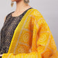 InWeave Women's Black Bandhani Teired Sharara Set W Mustard Kota Dupatta - Swadesiicart