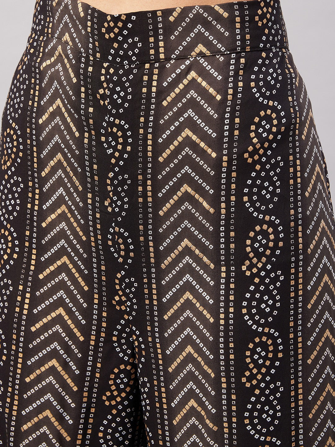 InWeave Women's Black Bandhani Teired Sharara Set W Mustard Kota Dupatta - Swadesiicart