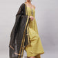 InWeave Women's Yelllow Floarl Print Strappy Set W Black Gold Check Dupatta - Swadesiicart