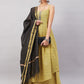 InWeave Women's Yelllow Floarl Print Strappy Set W Black Gold Check Dupatta - Swadesiicart