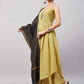 InWeave Women's Yelllow Floarl Print Strappy Set W Black Gold Check Dupatta - Swadesiicart