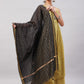 InWeave Women's Yelllow Floarl Print Strappy Set W Black Gold Check Dupatta - Swadesiicart