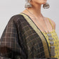 InWeave Women's Yelllow Floarl Print Strappy Set W Black Gold Check Dupatta - Swadesiicart