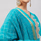 InWeave Women's Aqua Organza Sleeve Kurta Set With Teal Gold Check Dupatta - Swadesiicart