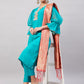 InWeave Women's Aqua Organza Sleeve Kurta Set With Peach Brocade Dupatta - Swadesiicart