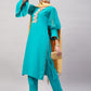 InWeave Women's Aqua Organza Sleeve Kurta Set With Beige Brocade Dupatta - Swadesiicart