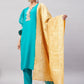 InWeave Women's Aqua Organza Sleeve Kurta Set With Beige Brocade Dupatta - Swadesiicart