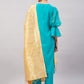 InWeave Women's Aqua Organza Sleeve Kurta Set With Beige Brocade Dupatta - Swadesiicart