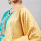 InWeave Women's Aqua Organza Sleeve Kurta Set With Beige Brocade Dupatta - Swadesiicart