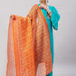 InWeave Women's Aqua Organza Sleeve Kurta Set With Orange Kota Dupatta - Swadesiicart