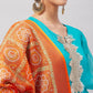 InWeave Women's Aqua Organza Sleeve Kurta Set With Orange Kota Dupatta - Swadesiicart