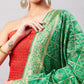 InWeave Women's Red Off Shoulder Kurta Set W Green Brocade Dupatta - Swadesiicart
