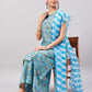 InWeave Women's Sky Blue Floral Halter Kurta Set W Sb Leh Organza Dupatta - Swadesiicart