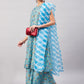 InWeave Women's Sky Blue Floral Halter Kurta Set W Sb Leh Organza Dupatta - Swadesiicart