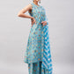 InWeave Women's Sky Blue Floral Halter Kurta Set W Sb Leh Organza Dupatta - Swadesiicart
