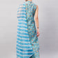 InWeave Women's Sky Blue Floral Halter Kurta Set W Sb Leh Organza Dupatta - Swadesiicart