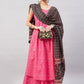 InWeave Women's Pink Bandhani Strappy Set W Black Pink Ethnic Dupatta - Swadesiicart