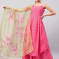 InWeave Women's Pink Bandhani Strappy Set W Golden Floral Organza Dupatta - Swadesiicart