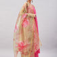 InWeave Women's Pink Bandhani Strappy Set W Golden Floral Organza Dupatta - Swadesiicart