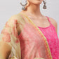 InWeave Women's Pink Bandhani Strappy Set W Golden Floral Organza Dupatta - Swadesiicart