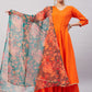 InWeave Women's Orange Gota Long Anrkali Kurta Set W Black Organza Dupatta - Swadesiicart
