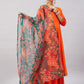 InWeave Women's Orange Gota Long Anrkali Kurta Set W Black Organza Dupatta - Swadesiicart