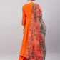 InWeave Women's Orange Gota Long Anrkali Kurta Set W Black Organza Dupatta - Swadesiicart