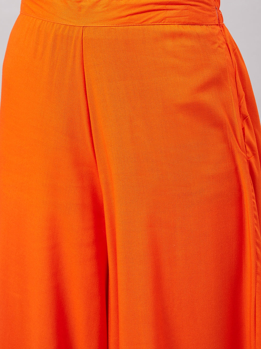 InWeave Women's Orange Gota Long Anrkali Kurta Set W Black Organza Dupatta - Swadesiicart
