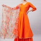 InWeave Women's Orange Gota Long Anrkali Kurta Set W Green Organza Dupatta - Swadesiicart