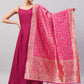 InWeave Women's Wine Solid Strappy Set With Pink Brocade Dupatta - Swadesiicart