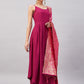 InWeave Women's Wine Solid Strappy Set With Pink Brocade Dupatta - Swadesiicart