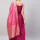 InWeave Women's Wine Solid Strappy Set With Pink Brocade Dupatta - Swadesiicart