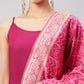 InWeave Women's Wine Solid Strappy Set With Pink Brocade Dupatta - Swadesiicart