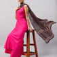 InWeave Women's Fuchsia Sleeveless Kurta Set W Black Pink Ethnic Dupatta - Swadesiicart