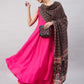 InWeave Women's Fuchsia Sleeveless Kurta Set W Black Pink Ethnic Dupatta - Swadesiicart