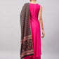 InWeave Women's Fuchsia Sleeveless Kurta Set W Black Pink Ethnic Dupatta - Swadesiicart