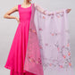 InWeave Women's Fuchsia Sleeveless Kurta Set W Mauve Handpaint Organza Dupatta - Swadesiicart