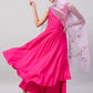 InWeave Women's Fuchsia Sleeveless Kurta Set W Mauve Handpaint Organza Dupatta - Swadesiicart