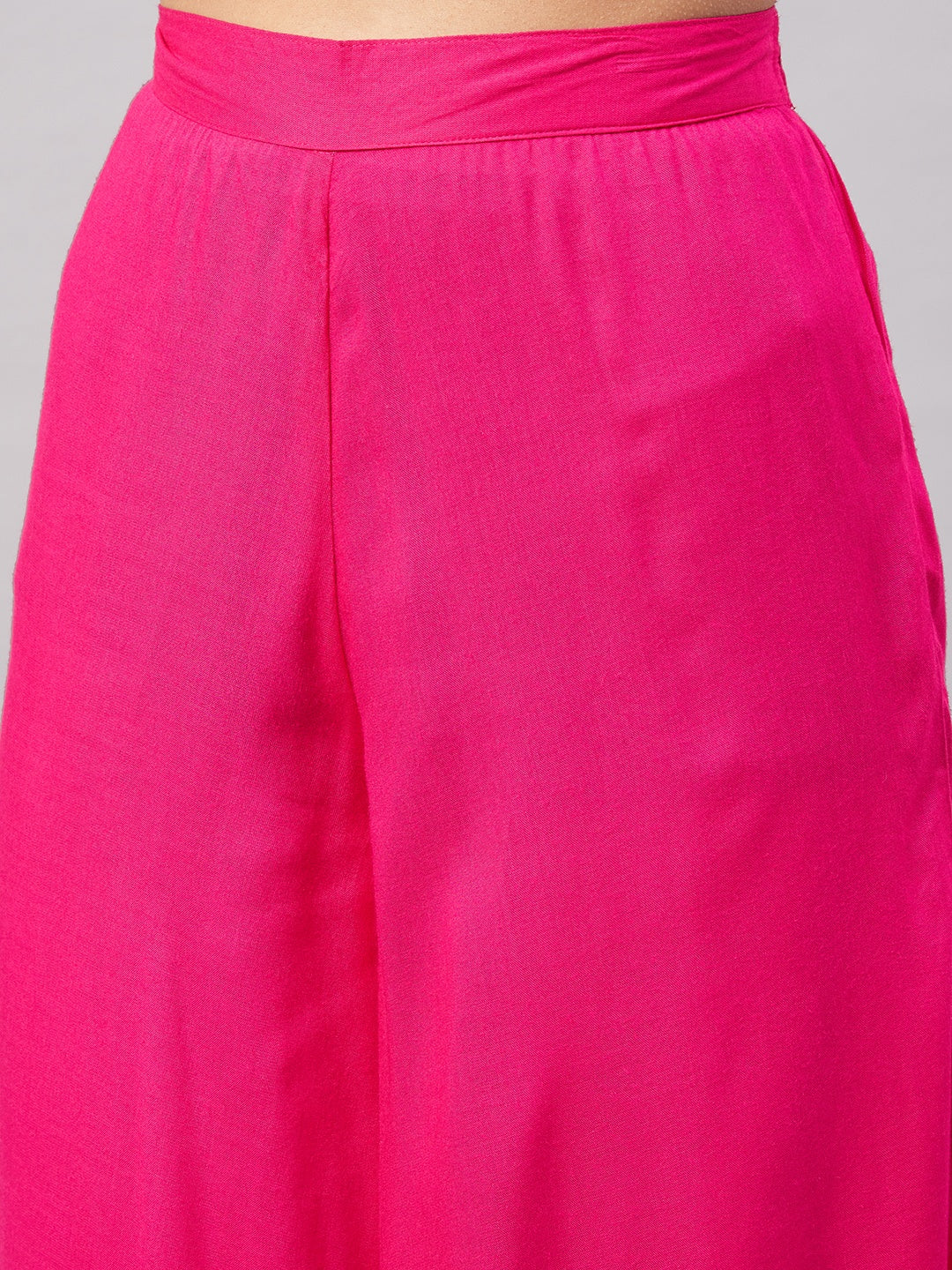 InWeave Women's Fuchsia Sleeveless Kurta Set W Mauve Handpaint Organza Dupatta - Swadesiicart