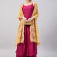 InWeave Women's Wine Solid Strappy Set With Gold Banarsi Zari Dupatta - Swadesiicart